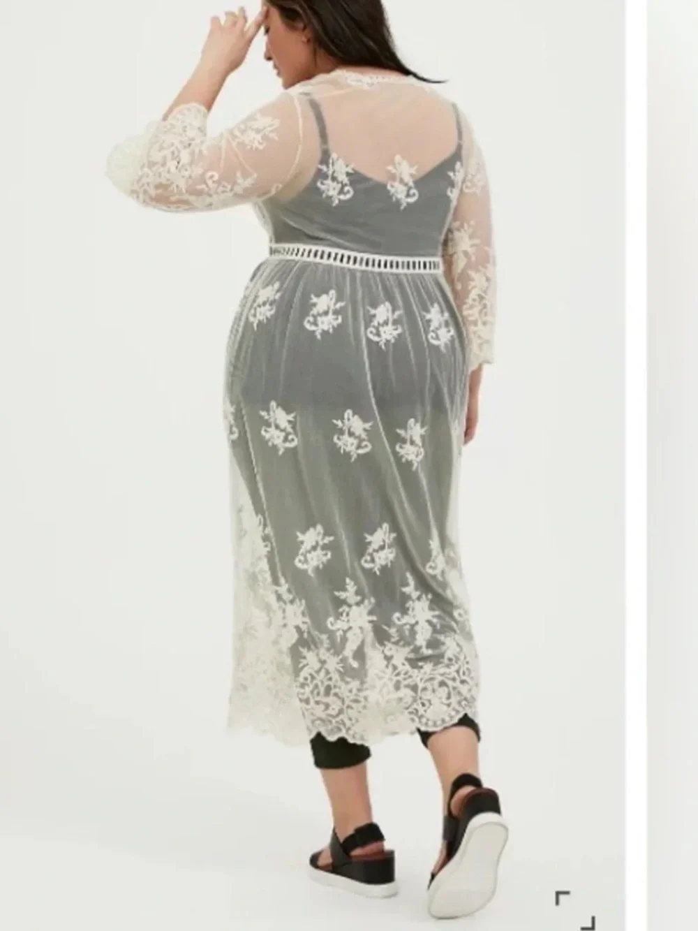 Torrid Mesh Embroidered Duster Kimono Ivory 00 M L 10 - Picture 12 of 15